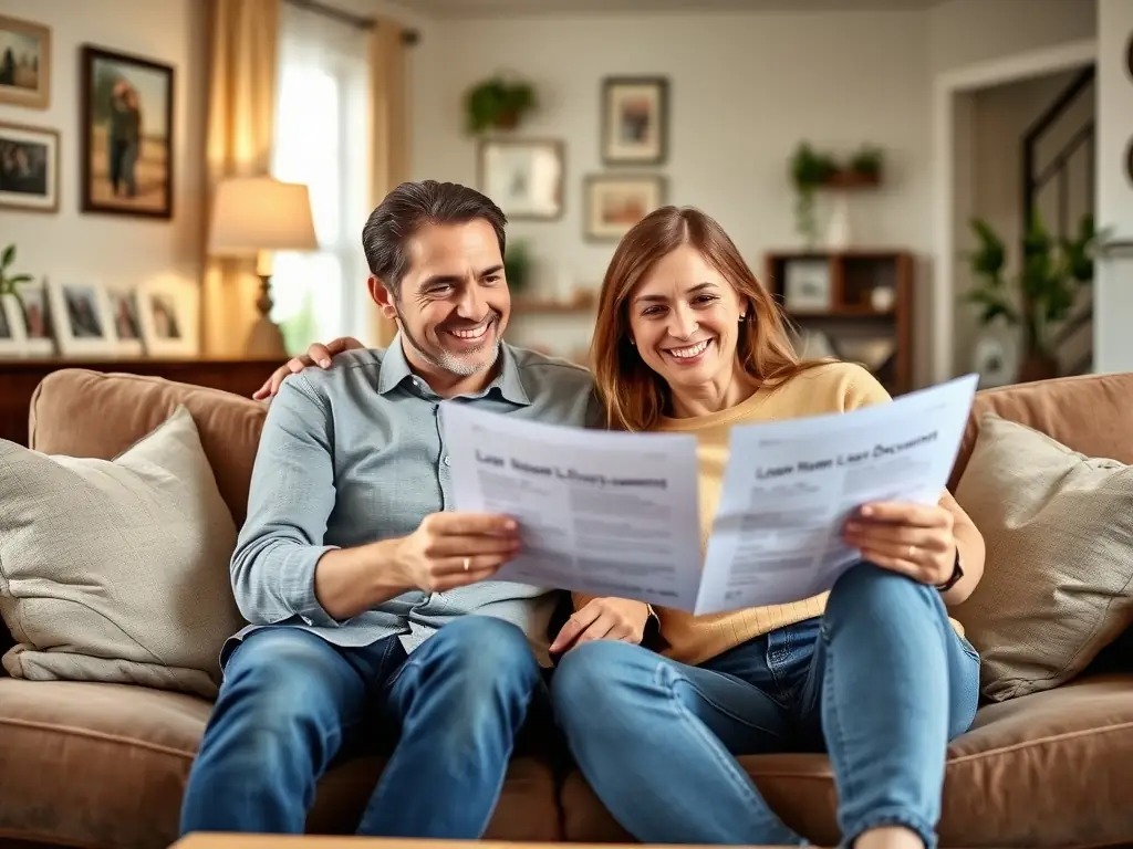Image of a happy couple receiving a loan approval notification on their smartphone, symbolizing the ease and joy of obtaining a personal loan through Finanziamenti Veloce Online.